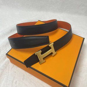 HERMES H Reversible Leather Belt Unisex